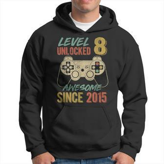 Level 8 Unlocked Awesome Since 2015 8Th Birthday Gaming Men Hoodie Graphic Print Hooded Sweatshirt - Seseable