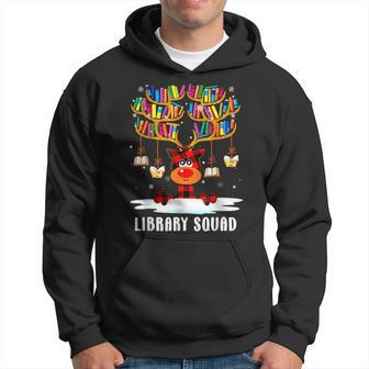 Library Squad Reindeer Christmas Funny Book Lover Pajama Men Hoodie Graphic Print Hooded Sweatshirt - Thegiftio UK