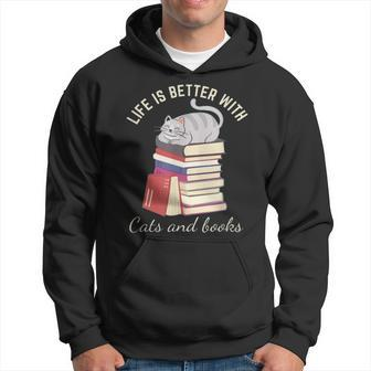 Life Is Better With Cats And Books - Funny Reading Hoodie | Mazezy