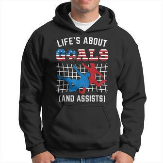 Lifes About Goals & Assists Usa Soccer Lover Support Men Hoodie Graphic Print Hooded Sweatshirt - Seseable