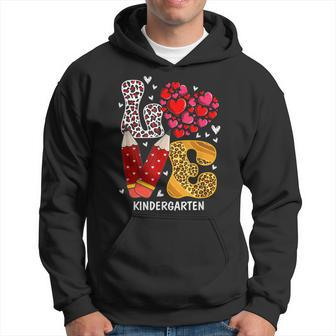 Love Heart Kindergarten Teacher Leopard Valentines Day Gifts Men Hoodie Graphic Print Hooded Sweatshirt - Thegiftio UK