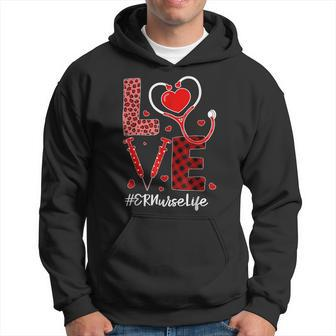 Love Hearts Er Nurse Life Funny Valentines Day Leopard Plaid Men Hoodie Graphic Print Hooded Sweatshirt - Seseable