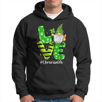 Love Librarian Life Gnome Leopard Shamrock St Patricks Day Hoodie - Seseable