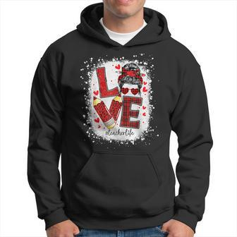 Love Messy Bun Teacher Life Valentines Day Teachers Gifts Men Hoodie Graphic Print Hooded Sweatshirt - Seseable