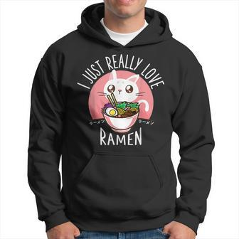 Love Ramen Japanese Noodles Kawaii Anime Cat V2 Men Hoodie Graphic Print Hooded Sweatshirt - Seseable
