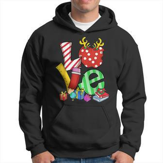 Love Teacher Math Christmas Teacher Life Matching Pajamas Men Hoodie Graphic Print Hooded Sweatshirt - Seseable