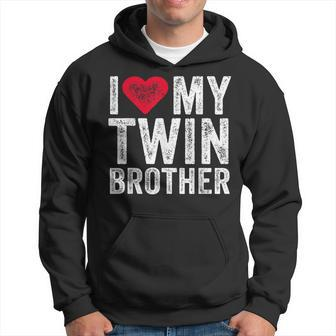 I Love My Twin Brother Red Heart Distressed Retro Men Hoodie - Thegiftio UK