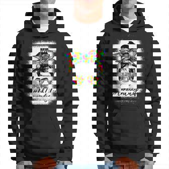Lunch Lady Messy Bun Women Supporting Autism Awareness Month Hoodie | Mazezy