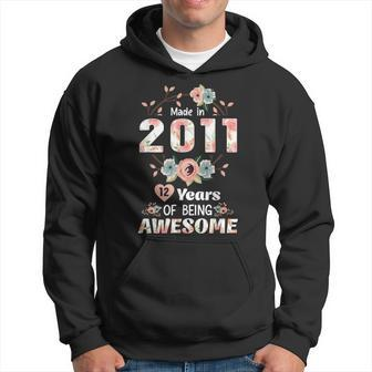 Made In 2011 Floral 12 Year Old 12Th Birthday Gifts Women Hoodie - Thegiftio UK