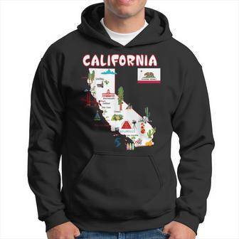 Map Of California Landmarks Major Cities Flag Hoodie | Mazezy