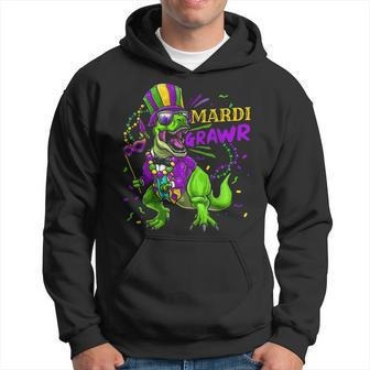 Mardi Gras Dabbing T Rex Dinosaur Mardi Grawr Bead Costume V8 Hoodie - Seseable