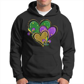 Mardi Gras Heart Glitter Print Fleur-De-Lis Symbol Funny Hoodie | Mazezy