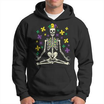 Meditating Yoga Skeleton Jester Cute Mardi Gras Zen Buddhism Hoodie - Seseable
