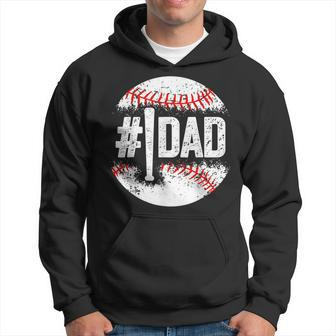 Mens 1 Dad Baseball Number One Daddy Son Gifts Fathers Day Hoodie - Thegiftio UK