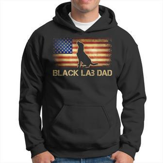 Mens Black Lab Dad Vintage American Flag Patriotic Dog Lover Hoodie - Seseable
