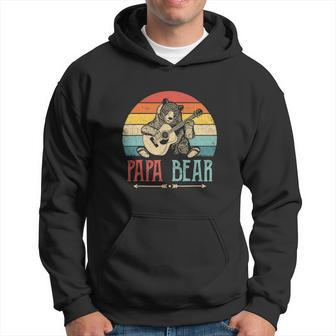 Mens Cute Papa Bear Vintage Fathers Day Retro Dad Guitar Hoodie - Monsterry UK