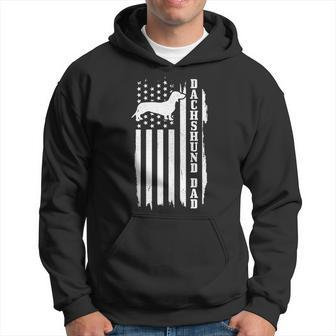 Mens Dachshund Dad Vintage American Flag Patriotic Weiner Dog Hoodie - Seseable