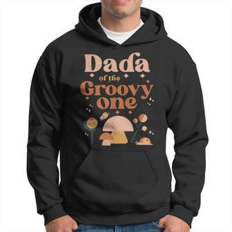 Mens Dada Of The Groovy One Boho 1St Birthday Hippie Mushroom Dad Hoodie - Seseable