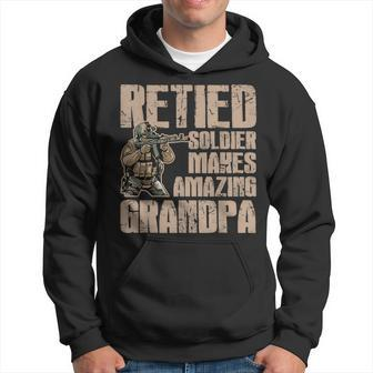 Mens Grandpa Gift Retied Soldier Retired Military Veteran Gift Men Hoodie Graphic Print Hooded Sweatshirt - Seseable