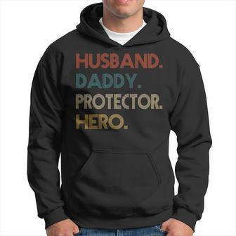 Mens Husband Daddy Protector Hero Fathers Day Gift Dad Son Hoodie - Seseable
