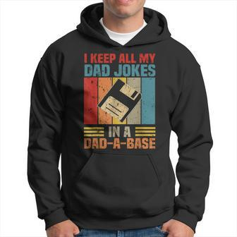 Mens I Keep All My Dad Jokes In A Dad-A-Base Vintage Father Dad Hoodie - Seseable