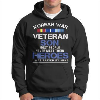 Mens Korean War Veteran Son Heroes I Was Raised By Mine Men Hoodie Graphic Print Hooded Sweatshirt - Seseable