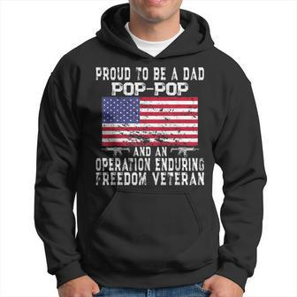 Mens Proud Dad Pop-Pop Operation Enduring Freedom Veteran Grandpa Men Hoodie Graphic Print Hooded Sweatshirt - Seseable