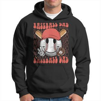Mens Softball Baseball Dad Groovy Hippie Face Fathers Day Hoodie - Thegiftio UK