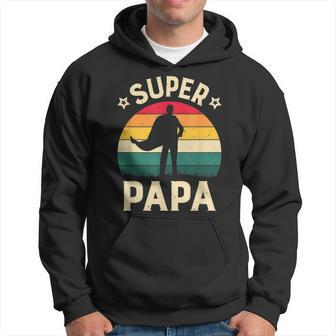 Mens Super Papa Vintage Daddy Dad Papa Fathers Day Hoodie - Seseable