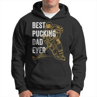 Mens Vintage Best Pucking Dad Ever Retro Funny Hockey Father Hoodie - Seseable