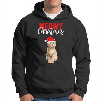 Meow Christmas Cat Lover Santa Hat Men Hoodie Graphic Print Hooded Sweatshirt - Seseable