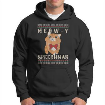 Meow-Y Speechmas Christmas Cat Funny Cat Love Pajama Xmas Men Hoodie Graphic Print Hooded Sweatshirt - Seseable