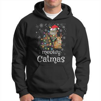 Meowy Catmas Funny Santa Cat Merry Christmas Cat Lover Men Hoodie Graphic Print Hooded Sweatshirt - Seseable