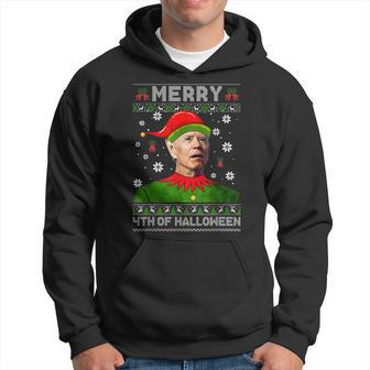 Merry 4Th Of Halloween Elf Joe Biden Ugly Christmas Sweater Men Hoodie - Thegiftio UK