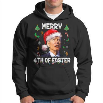 Merry 4Th Of Easter Santa Joe Biden Confused Christmas Light Men Hoodie Graphic Print Hooded Sweatshirt - Seseable