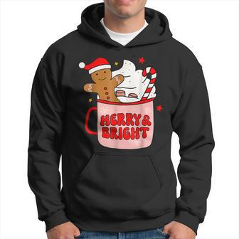 Merry & Bright Christmas Cup Gingerbread Candy Cane Xmas Men Hoodie Graphic Print Hooded Sweatshirt - Seseable