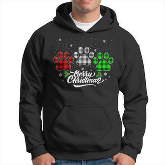 Merry Christmas Buffalo Plaid Red White Green Dog Paws Men Hoodie Graphic Print Hooded Sweatshirt - Seseable