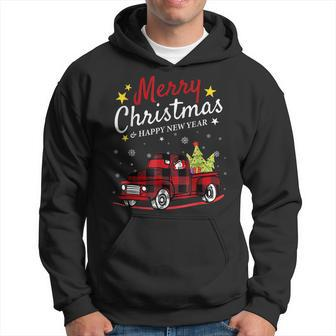 Merry Christmas Buffalo Truck Snowman Tree Red Plaid Xmas Men Hoodie Graphic Print Hooded Sweatshirt - Seseable