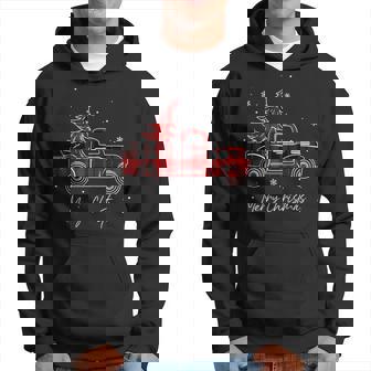 Merry Christmas Buffalo Truck Tree Red Plaid Family Matching Men Hoodie Graphic Print Hooded Sweatshirt | Seseable CA
