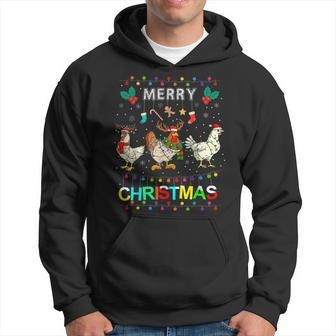 Merry Christmas Chicken Funny Christmas Lights Ugly Sweater Men Hoodie Graphic Print Hooded Sweatshirt - Seseable