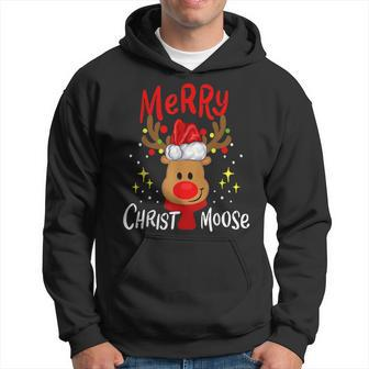 Merry Christmas Christmoose Moose Reindeer Deer Santa Hat Men Hoodie Graphic Print Hooded Sweatshirt - Seseable