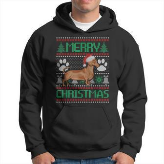 Merry Christmas Dachshund Funny Ugly Xmas Pajama Dog Lover Men Hoodie Graphic Print Hooded Sweatshirt - Seseable