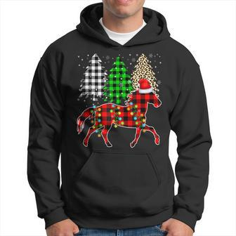 Merry Christmas Leopard Plaid Tree Funny Horse Animals Men Hoodie Graphic Print Hooded Sweatshirt - Seseable