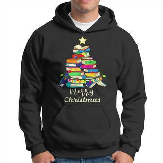 Merry Christmas Library Tree Cute Book Lover Librarian Gifts V2 Men Hoodie Graphic Print Hooded Sweatshirt - Thegiftio UK