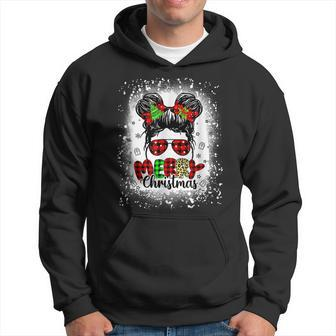 Merry Christmas Messy Bun Leopard Buffalo Plaid Xmas Men Hoodie Graphic Print Hooded Sweatshirt - Seseable