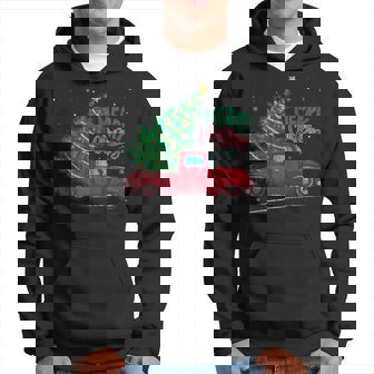 Merry Christmas Truck Red Tree Xmas Pajama Matching Family Men Hoodie Graphic Print Hooded Sweatshirt | Seseable CA