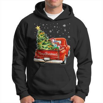 Merry Christmas Vintage Wagon Tree Red Truck Vacation Men Hoodie Graphic Print Hooded Sweatshirt - Seseable