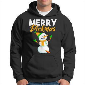 Merry Dickmas Funny Snowman Christmas Gift For Husband Man Men Hoodie Graphic Print Hooded Sweatshirt - Seseable