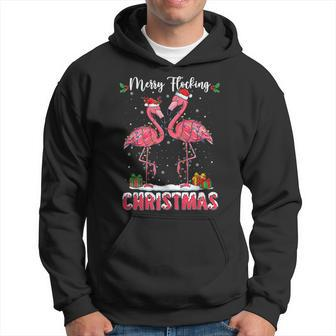 Merry Flocking Christmas Flamingo Santa Hats Xmas Funny Men Hoodie Graphic Print Hooded Sweatshirt - Seseable