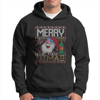Merry Litmas Lit Santa Claus Wine Ugly Christmas Sweater Cute Gift Hoodie - Monsterry
